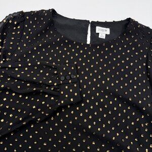J.Crew Factory Womens L Black Gold Clip Dot Shimmer Blouse Long Sleeve Top